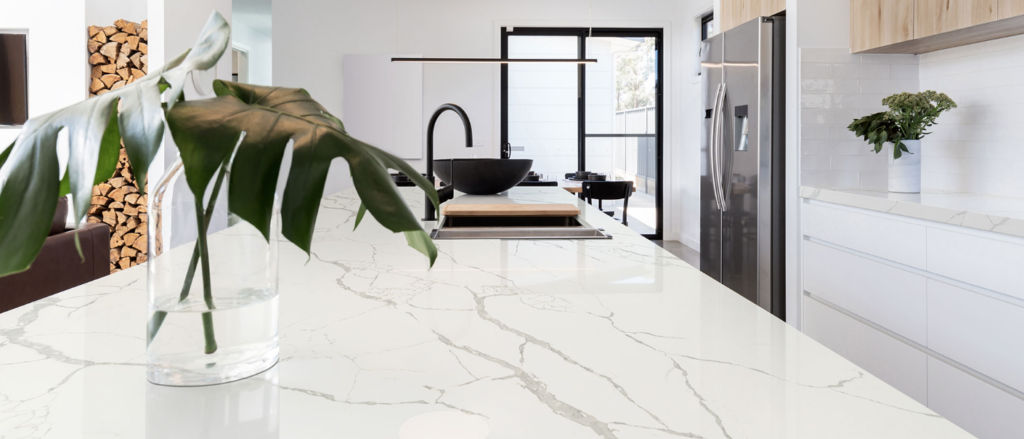 Polished marble kitchen countertops