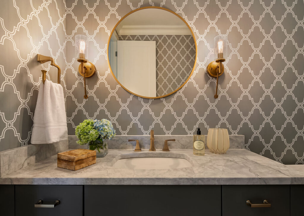 bathroom lighting, wall sconces in a powder bathroom.