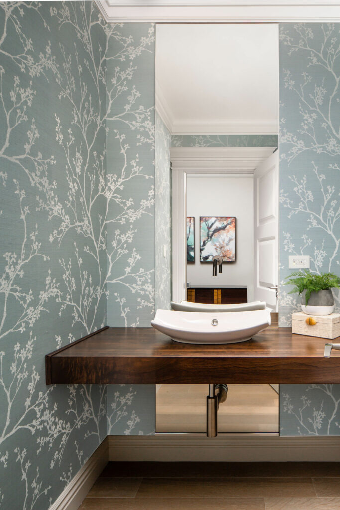 floating bathroom vanity in powder bath