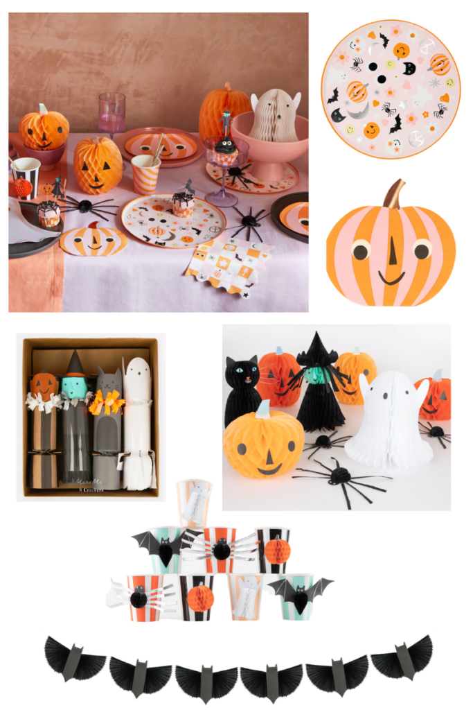 Sweet Halloween party decor from Meri Meri, pink and orange color