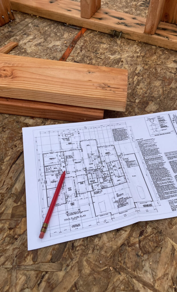 Floor plan blueprint on construction site