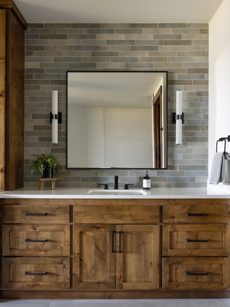 Bathroom Cabinetry Design Subway Tile Wall