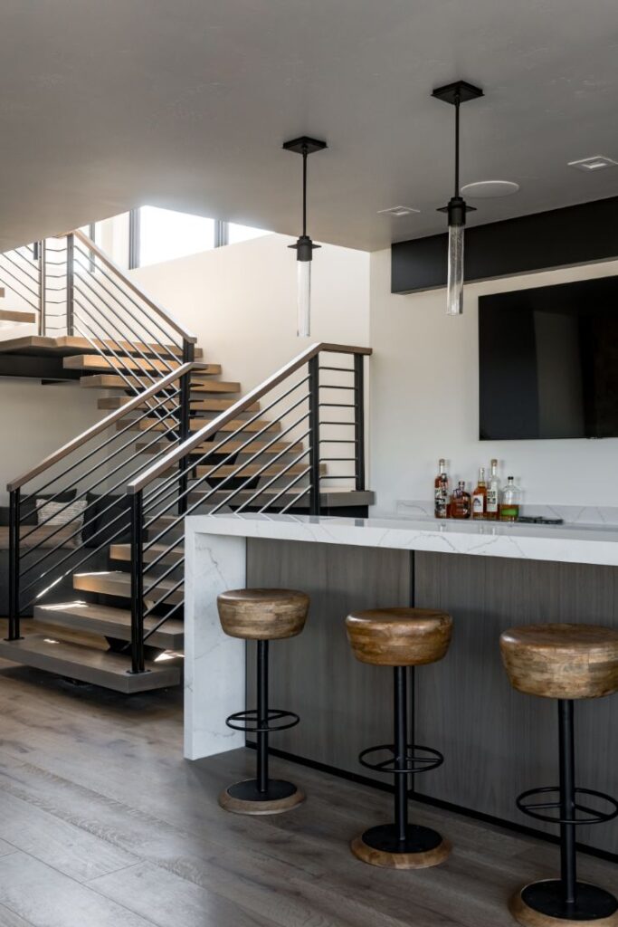 Bar Next To Stairs Michelle Yorke Interior Design