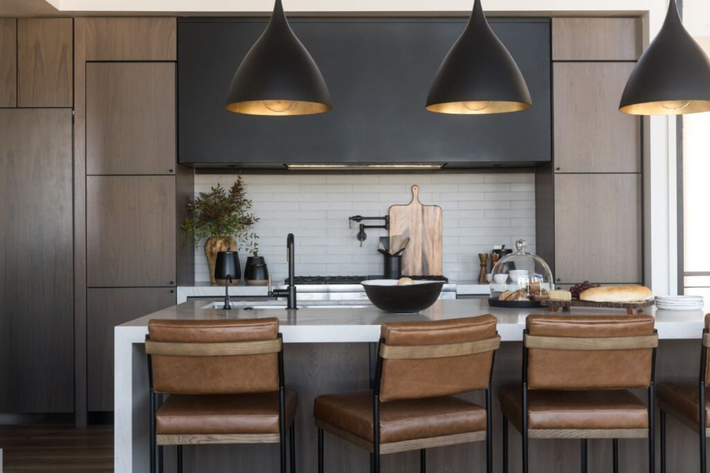 Black Detail Kitchen Leather Stools