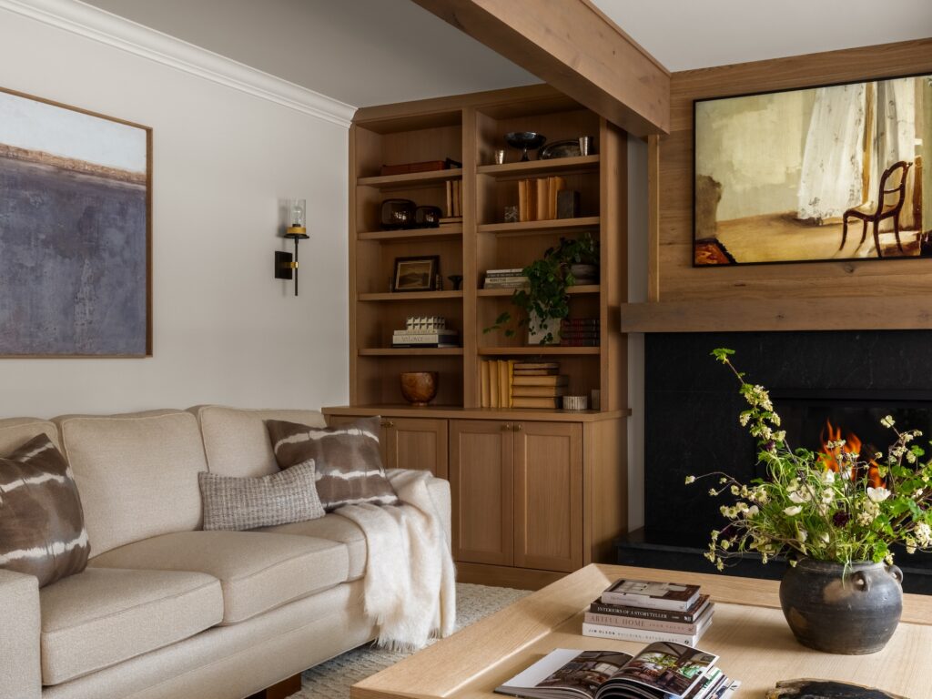living room with built in shelves michelle yorke design